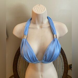 Venus Blue Halter Bikini Top with Silver Accents